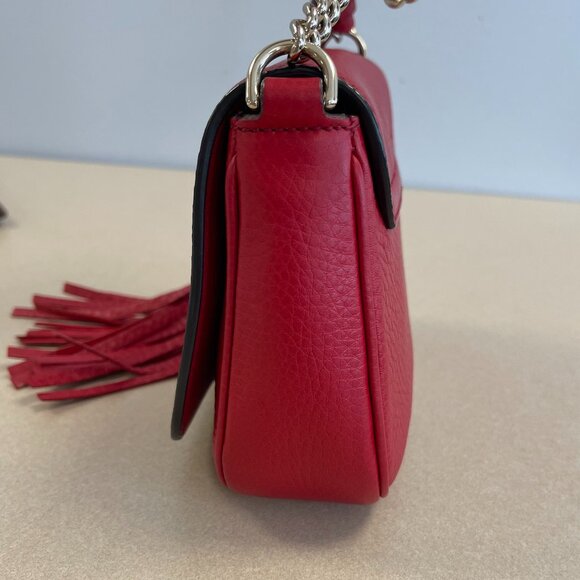 Gucci Red Pebbled Calfskin Leather Soho Flap Chain Small Shoulder Bag - Preowned - Picture 7 of 14